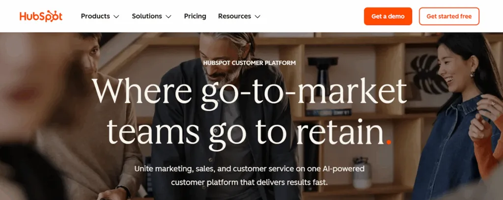 Home page of the hubspot