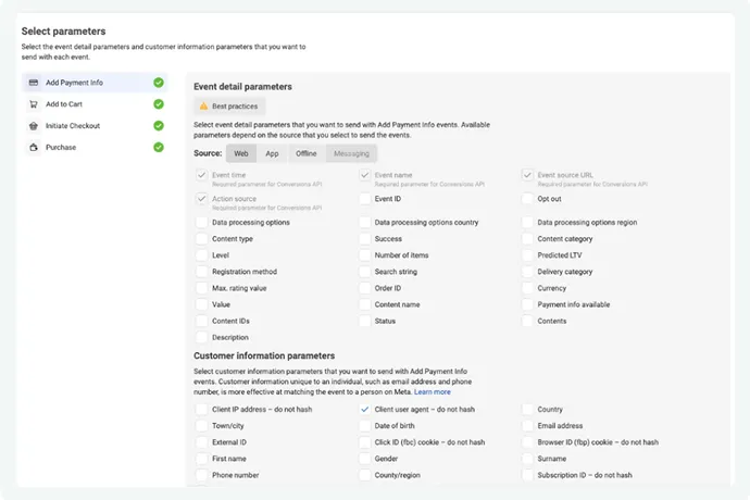 This image explains the select parameters of the page