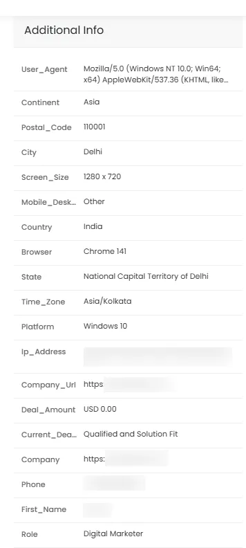 This image shows the Additional info