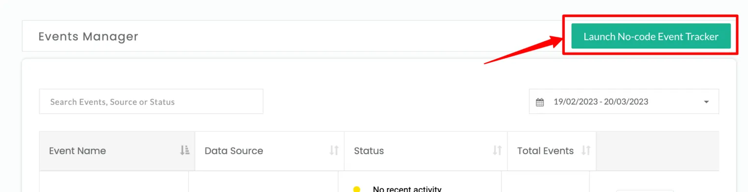 Launch No-Code Event Tracker button