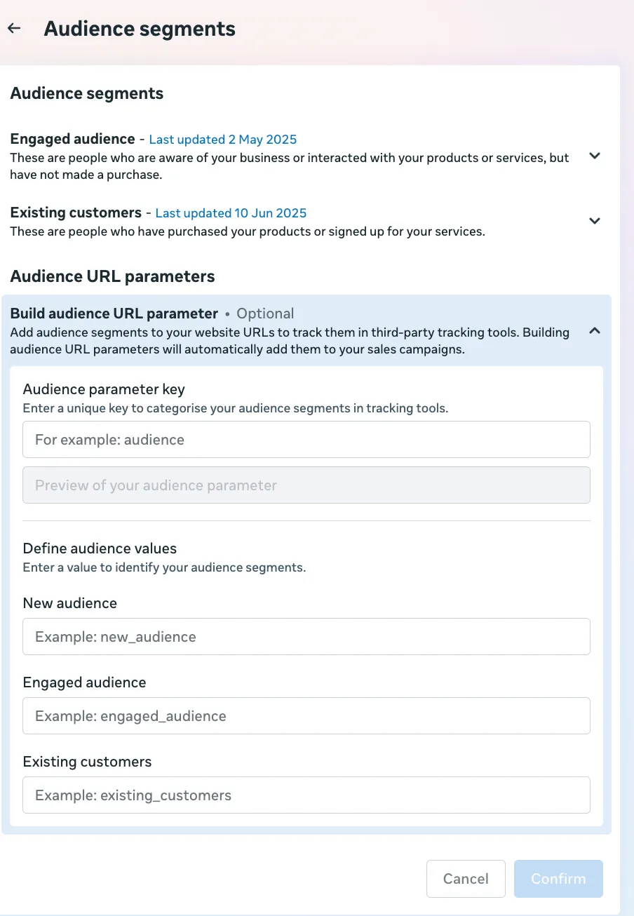 The image shows defining the audiences in advertising settings