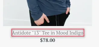 Picking a single product name on the website