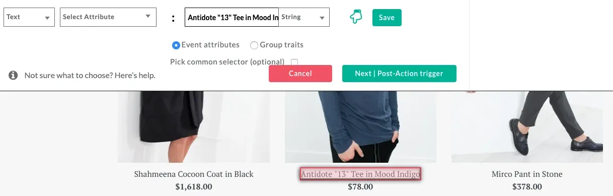 Tracking attributes for a single product when pick common selector is disabled