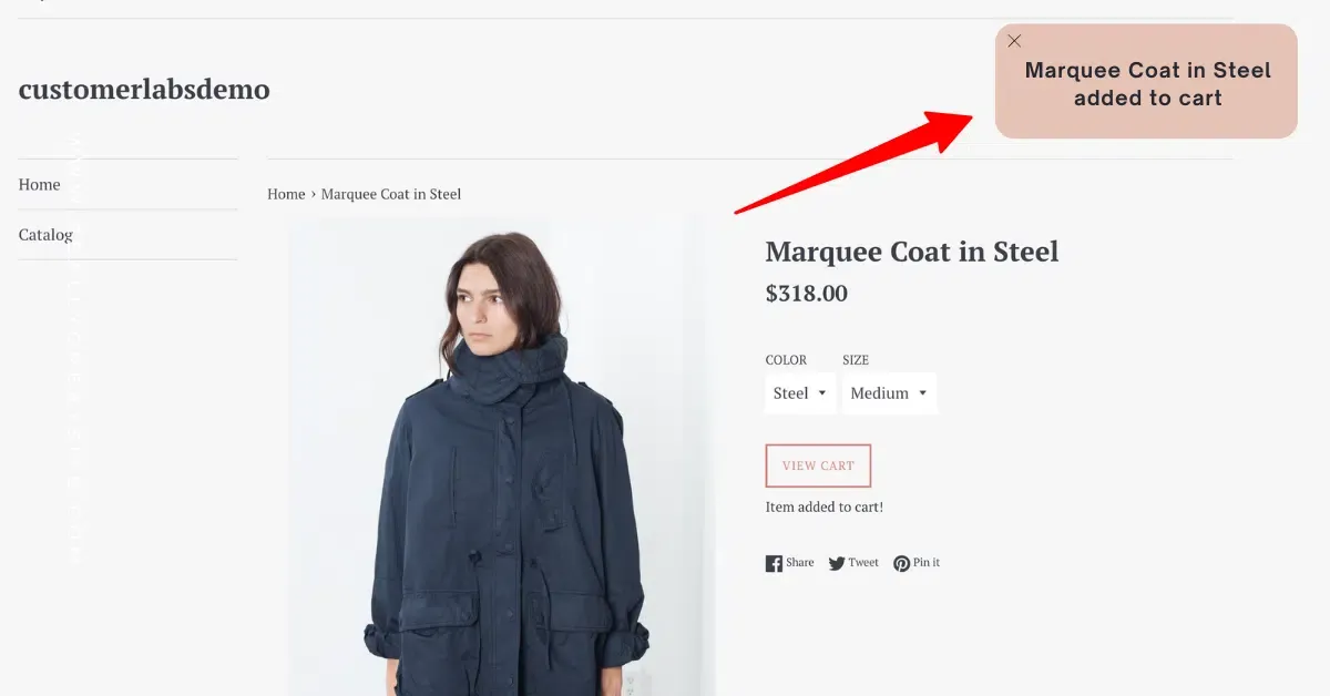 Product added to cart notification
