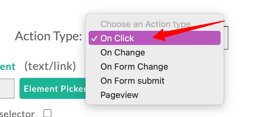 On Click option selected