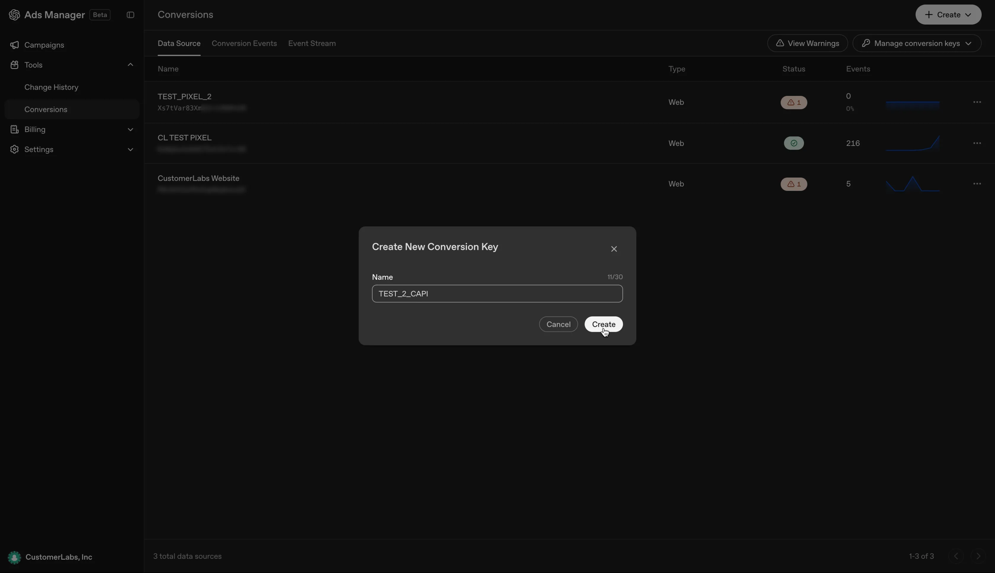Create New Conversion Key dialog