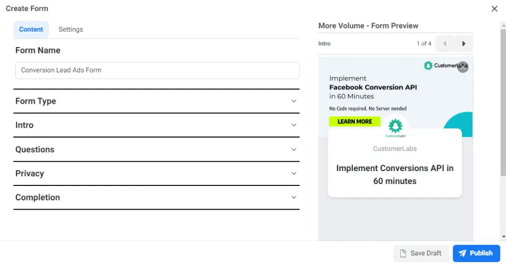 Facebook - create form