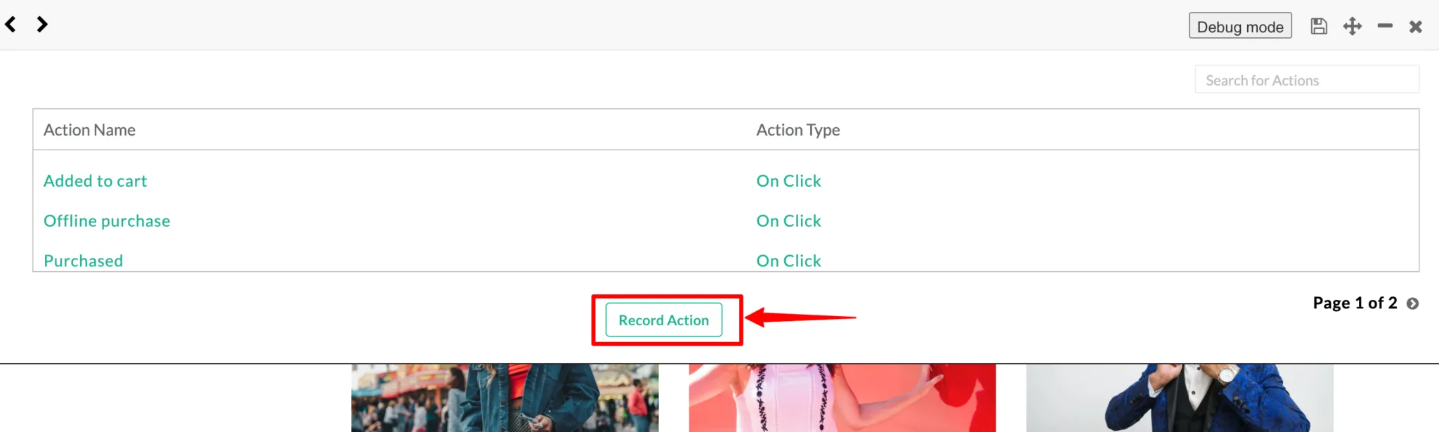 Record Action button in the tracker panel
