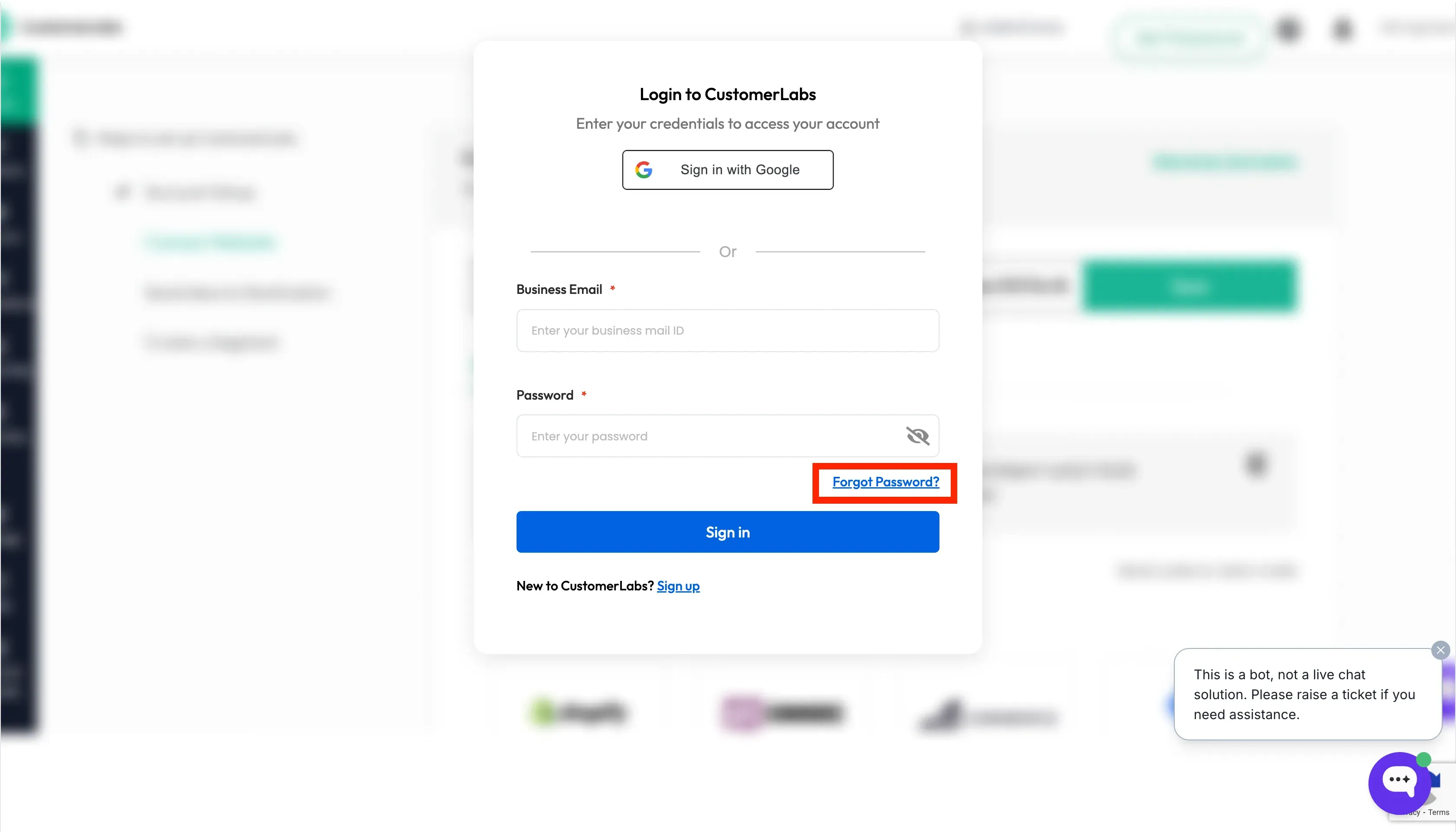 CustomerLabs Login Page