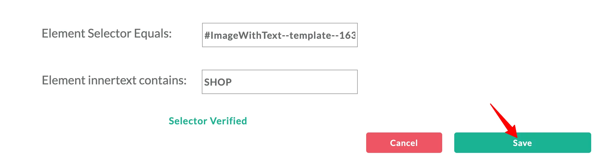 Save button on the selector edit panel