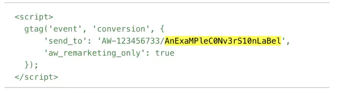 Screenshot showing Conversion ID while setting up Remarketing Tag in Google Ads 