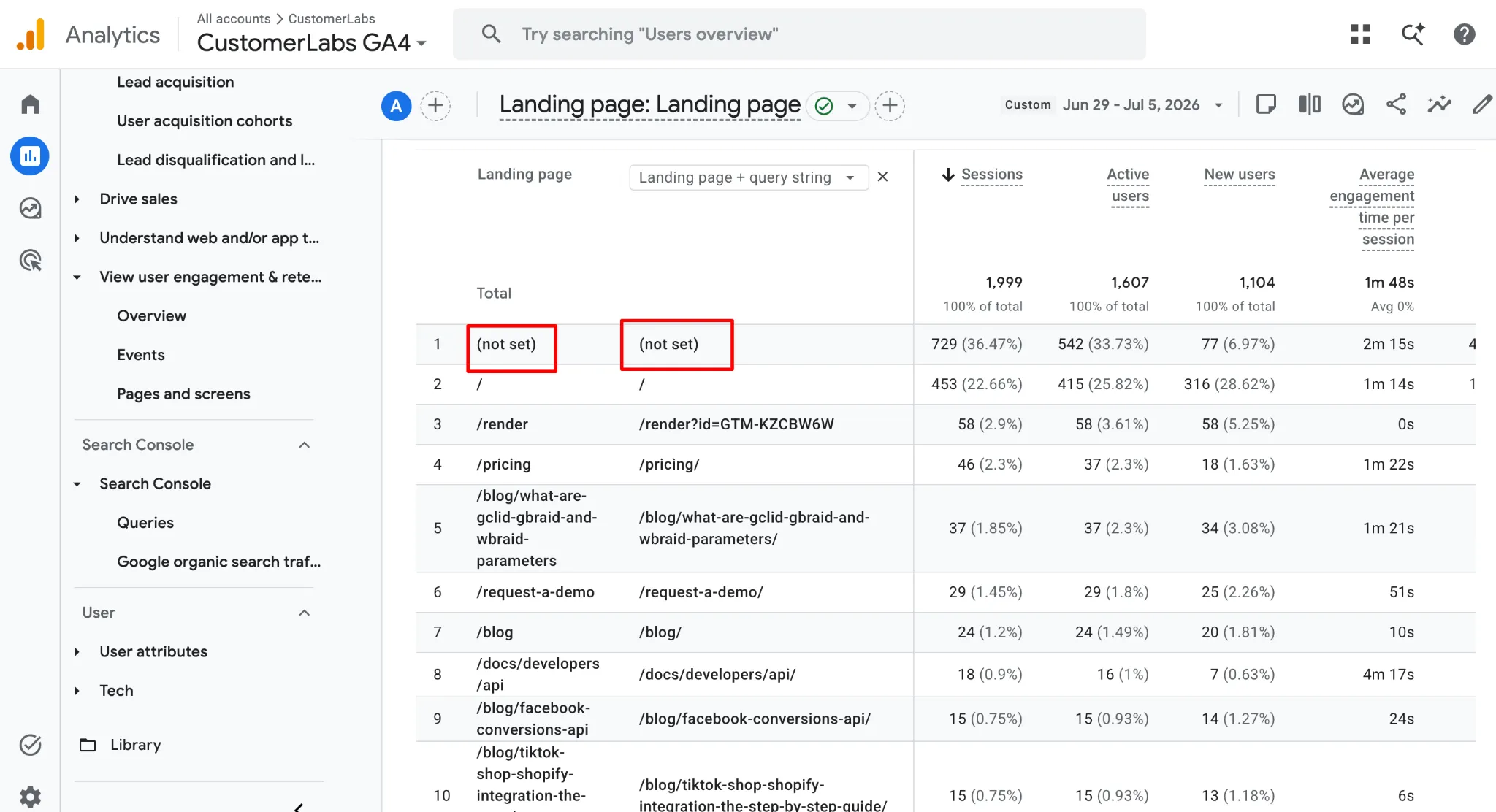 Session source/medium and Landing page going blank