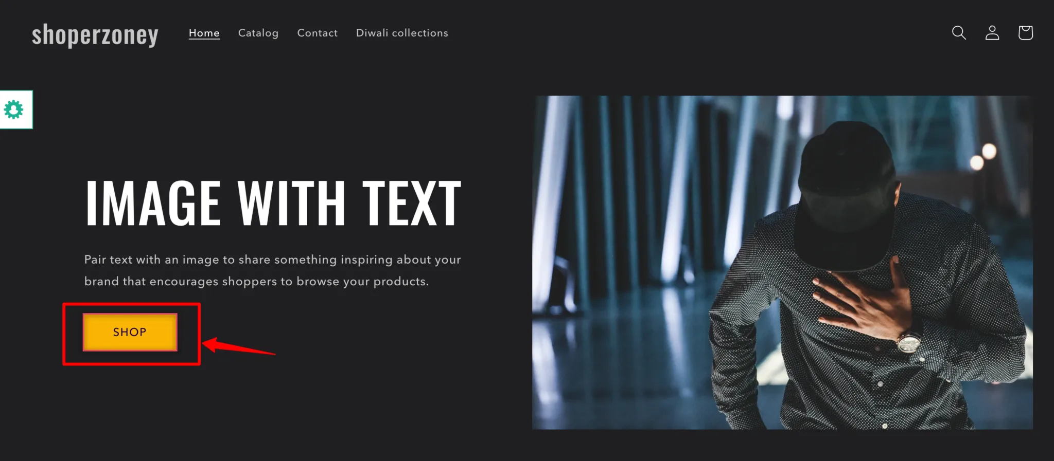 Picking the SHOP button on a sample page