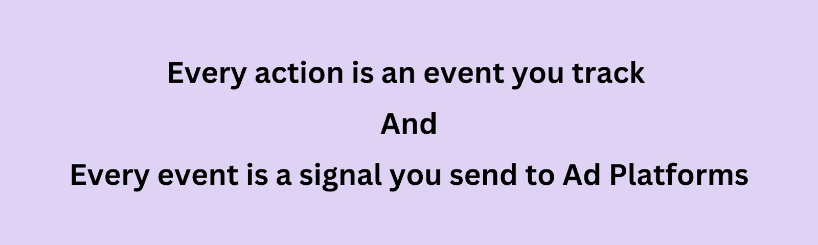 This image says Every action is an event you track and Every event is a signal you send to Ad platforms
