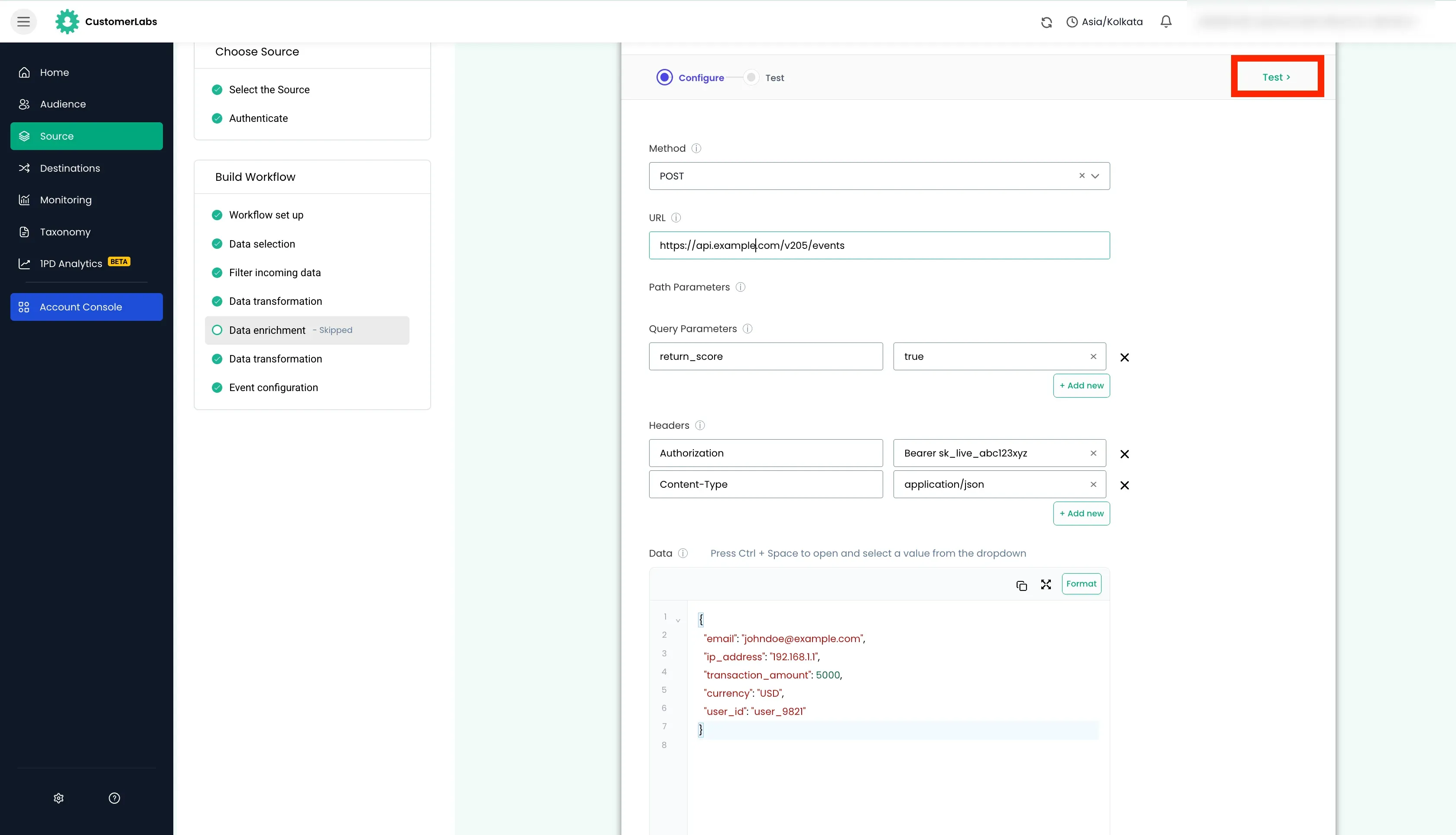 CustomerLabs workflow enrichment step