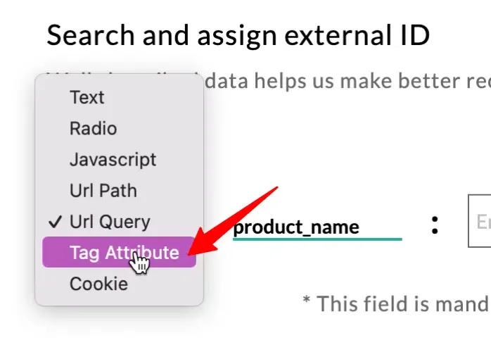 Tag attribute source configuration