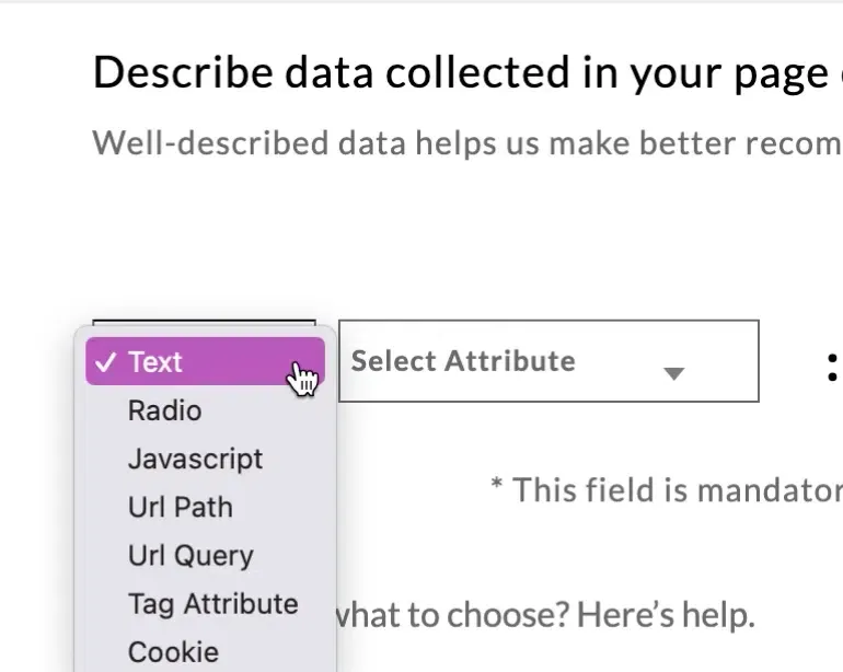 Text source selected in the property picker