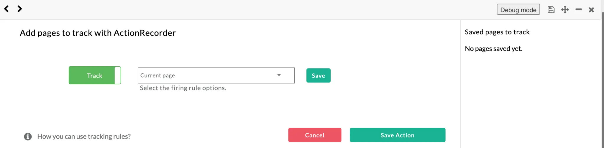 Tracking rule and pages screen