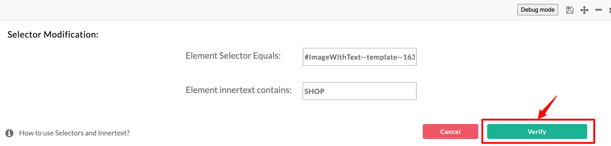 Verify button confirming the selector