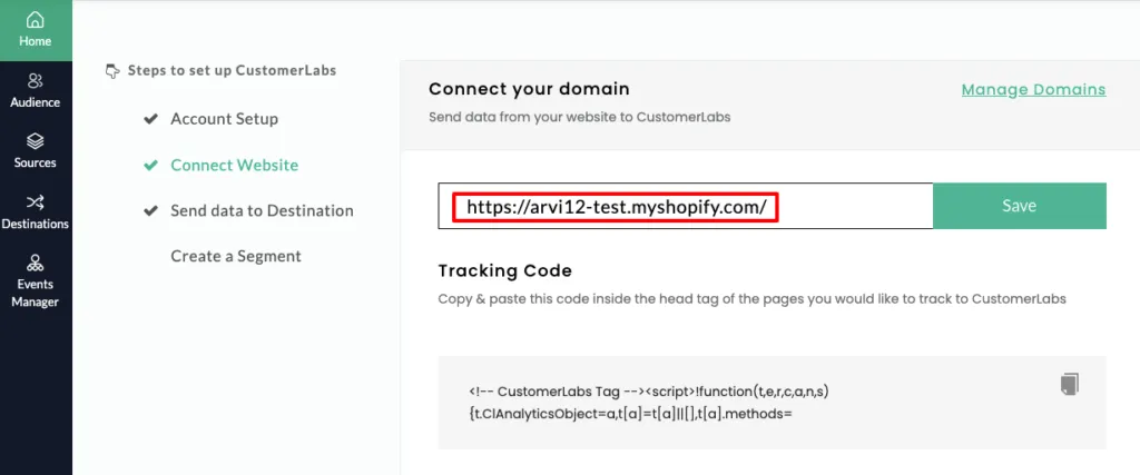 This image shows the connect your domain setup page