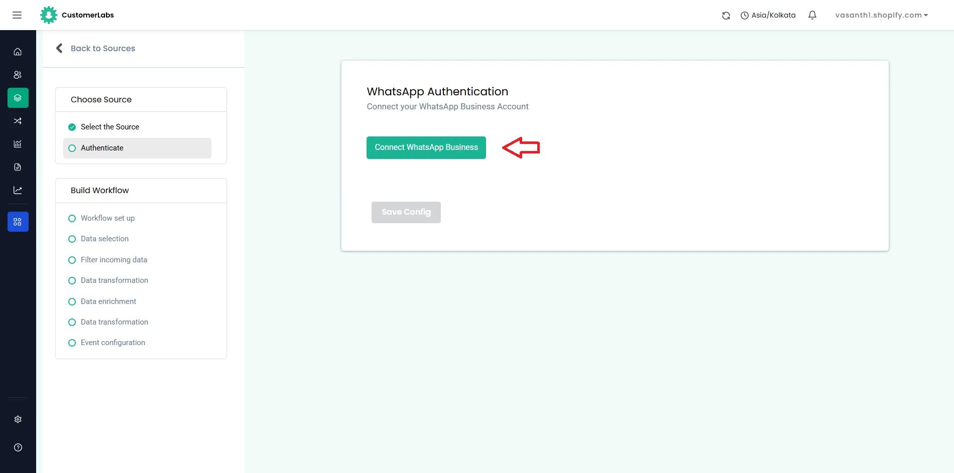 Connect WhatsApp Business pop-up with Continue button