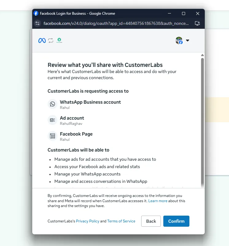 Finish screen confirming successful WhatsApp Business authentication