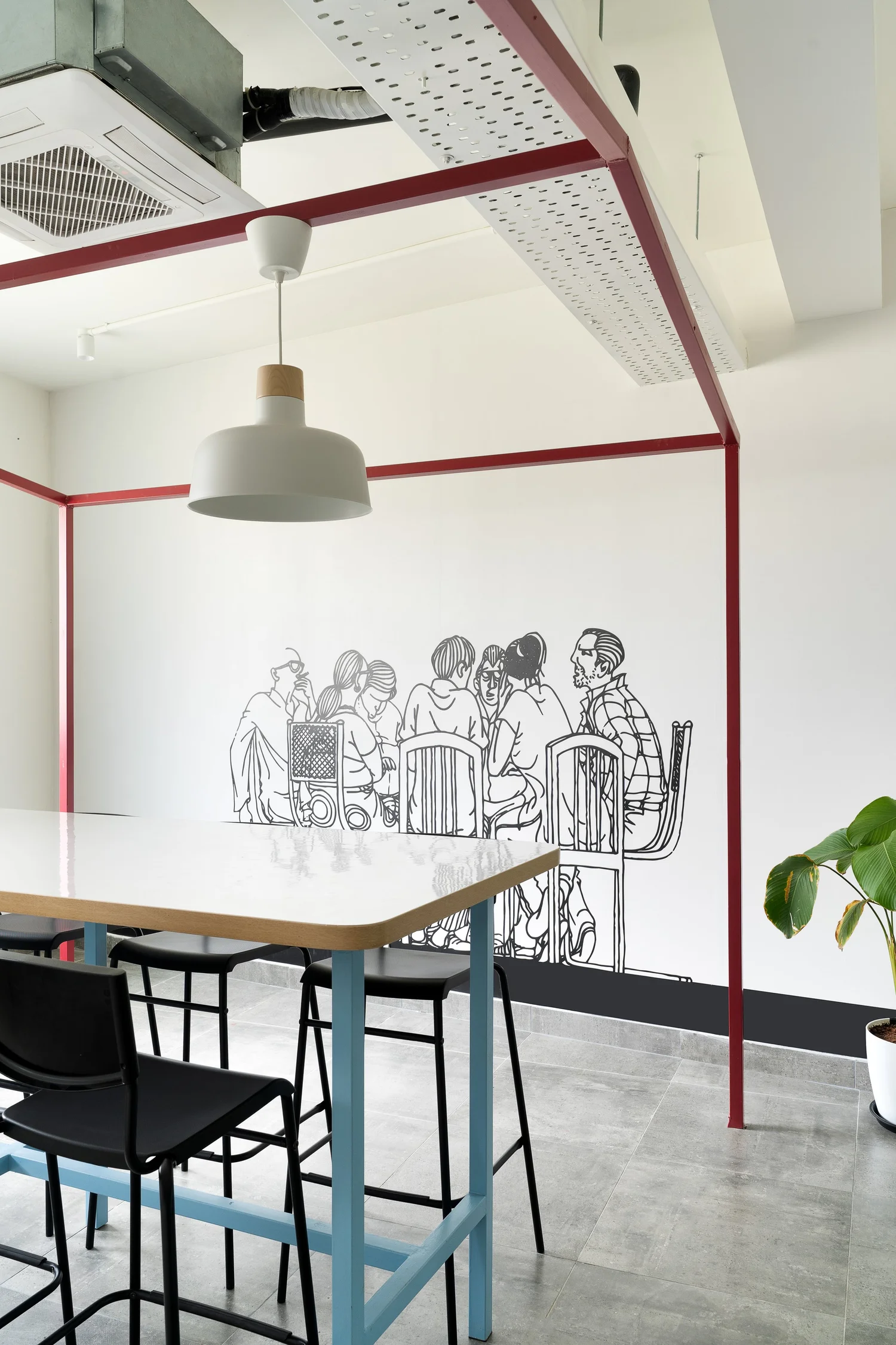 Hallway with custom artwork and lighting